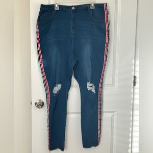 K. Jordan Distressed Jeans with Red Stripe - size 22W
